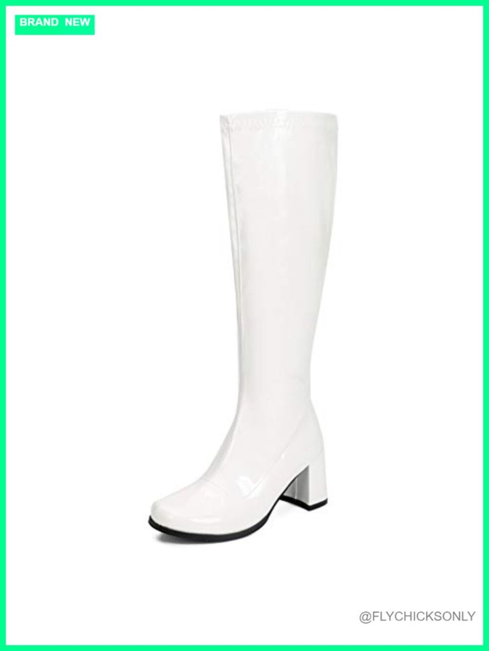 Womens Knee High Gogo Boots Faux Leather Block Heel Square Toe